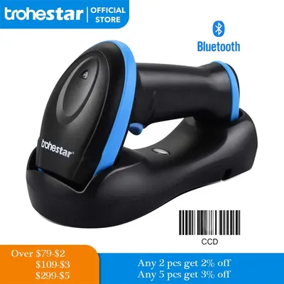 Trohestar – Scanner de codes-barres sans fil 1D 2D, lecteur de codes-barres compatible Bluetooth,