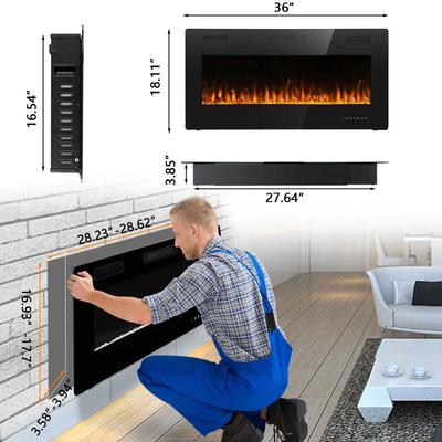 Bossin 30 to 72 inch Electric Fireplace Ultra-Thin and Silence Linear Recessed Wall Mounted Fireplace with Remote Control