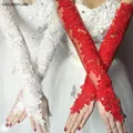 Gants longs en dentelle blanc ivoire rouge pour fleur de mariée Gants de Mariage pour femmes