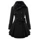 TYQQU Women's Winter Faux Fur Collar Coat Elegant Long Coat Double Breasted Belted Woolen Jacket Casual Coat Black 2XS