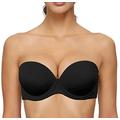 Dirie Women's Push Up Strapless Bra Thick Padded Convertible Underwired Cotour Smooth T-Shirt Bras, Black, 32B