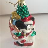Disney Holiday | Disney Mickey Mouse Going Down The Chimney Hanging Christmas Ornament W/Glitter | Color: Gold/White | Size: 7” H