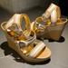 Coach Shoes | Coach Gold & White Woven Wedge Heels | Color: Gold/White | Size: 7