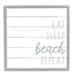 Stupell Industries Eat Sleep Beach Repeat Phrase Planked Pattern Wall Plaque Art By Kim Allen Canvas, Wood in White | 12 H x 12 W x 1.5 D in | Wayfair