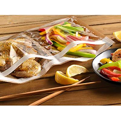 LK Packaging OSS1285DCP Self Seal Cooking Bag w/ (2) Compartments - 12" x 8 1/2", Plastic, Clear/Printed