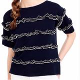 J. Crew Sweaters | J. Crew Ruffle Boatneck Sweater Knit Top | Color: Blue/White | Size: S