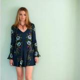 Free People Dresses | Free People Teal Mini Dress Size Xs Bell Long Sleeves | Color: Blue/Green | Size: Xs