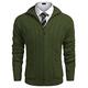 COOFANDY Men's Full Zip Cardigan Sweater Slim Fit Stand Collar Cotton Cable Knitted Sweater Jacket with Pockets Army Green