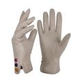 GSG Womens Winter Leather Driving Gloves for Ladies Warm Gloves Beige Small