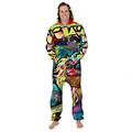 Mens Graphic Onesie Hooded Zip Onesies Playsuit All in One Piece Jumpsuit Adult Onesie 3D Print Hoodie (Bes011,M)