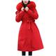 CHMORA Women's Coat, Women Ladies Long Padded Puffer Coat Winter Warm Cotton Quilted Jacket Parka with Removable Faux Fur Hood (Three Ways to wear)(Red/L)