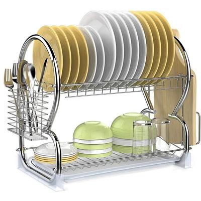 Gouttoir à vaisselle en acier à 2 étages avec plateau égouttoir pour la cuisine – Capacité de