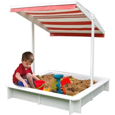 Sandkasten mit Sonndendach Sandkiste Sandbox Holz Spielhaus Holzsandkasten Weiß Image