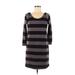 Jessica Simpson Casual Dress - Mini Scoop Neck 3/4 sleeves: Gray Stripes Dresses - Used - Women's Size Medium
