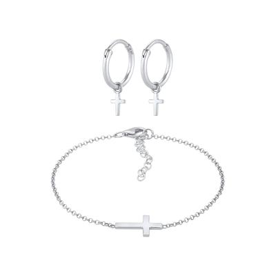 Elli - Kreuz Symbol Armband Ohrstecker Set 925 Silber Schmuck-Set 1 ct Damen