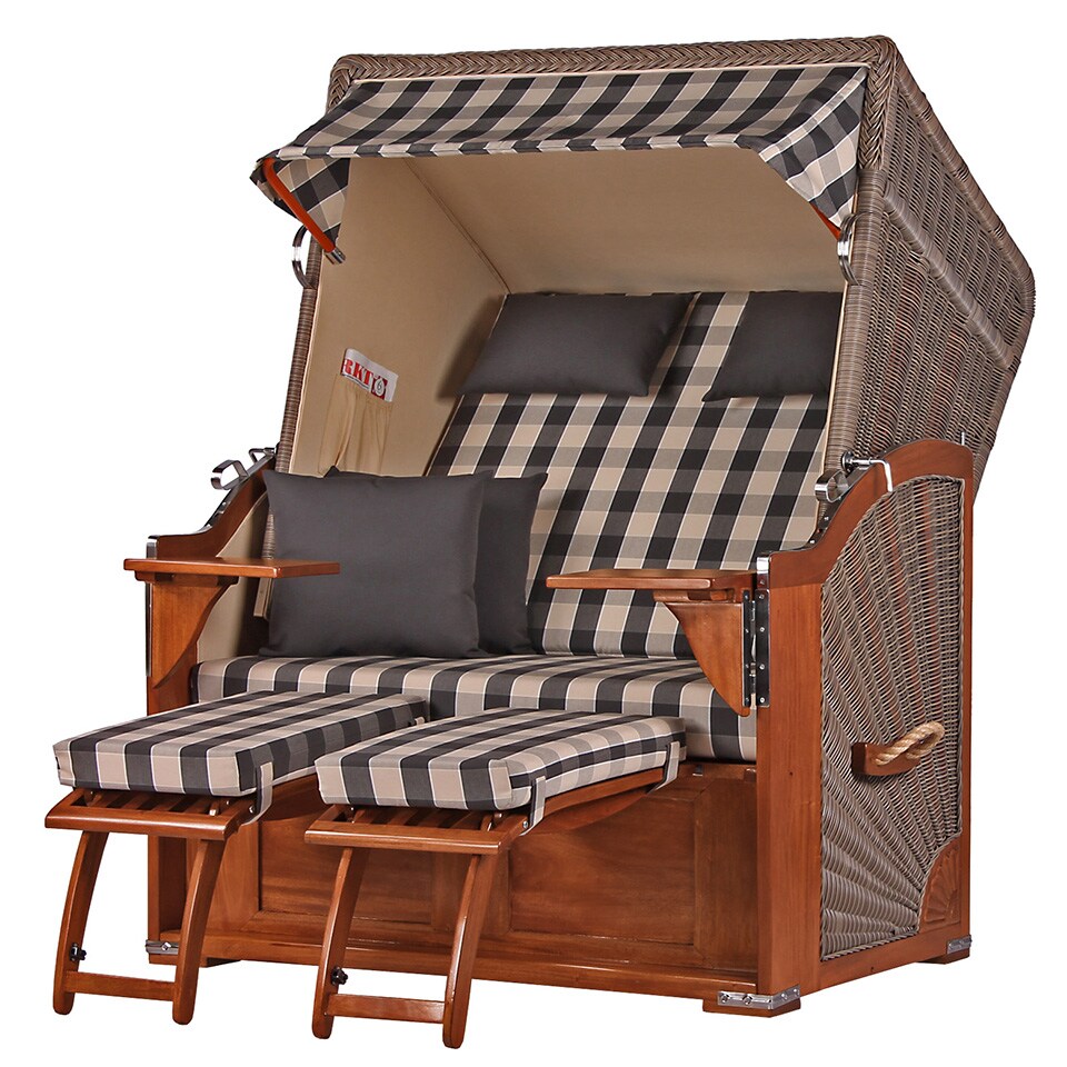 Mr. Deko Strandkorb - bene living - Schaalsee Mahagoni - PE grau - Modell 505 - inkl. Liftersystem Image