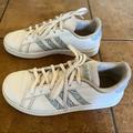 Adidas Shoes | Girls Adidas Grand Court White Stripe Tennis Shoes | Color: Blue/White | Size: 4.5g