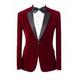 Men's Velvet Red Suit Blazer Slim Fit One Button Men Coat Peak Lapel Business Jacket Red 42 Chest / 36 Waist