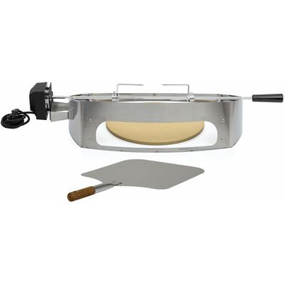 Edelstahl Pizzaring Set mit Grillspieß Weber Q200 / Q2000 Serie, Pizzaeinsatz und Drehspieß