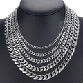 Collier chaîne pour hommes couleur argent en acier inoxydable lien cubain longue chaîne pour