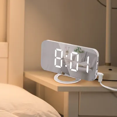 Réveil numérique LED avec miroir 2 ports de chargeur USB veilleuse horloge de table fonction