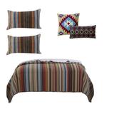 Stripe Pattern Cotton Quilt Set with 2 Pillows and 2 Quilt Shams,Multicolor