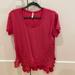 Free People Tops | Free People Short Sleeve Top With Crochet Hem Detail | Color: Red/Pink | Size: Xs
