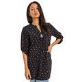 Roman Originals Women Shirt Ladies Embellished Longline Button Detail Collarless Top Blouse Tunic Smart Casual Evening Relaxed Fit 3/4 Length Sleeve Notch V-Neck Long - Black & Pink Hearts - Size 18