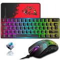 ZIYOU LANG T60 60% Percent Mechanical Gaming Keyboard and Mouse [UK Layout] - RGB Light up Type c Ergonomic Mini Keyboard 12000 DPI USB Honeycomb Mouse PS4 PC Computer Switch Accessories - Blue Switch