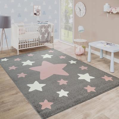 Nursery Rug with Stars for Kids Room Starry Sky in Grey and Cream