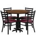 36'' Round Laminate Table Set with X-Base and 4 Ladder Back Metal Chairs