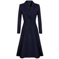 Outerwear Womens QUINTRA Ladies Winter Long Sleeve Faux Fur Wool Lapels Button Coat Slim-Fit Waist Coat Trench Coat Cardigan Jacket Wrap Long Coat Oversized Baggy Cardigan Navy