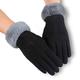 AXELENS Womens Gloves in Soft Suede Touchscreen Inside Plushy Warm Winter Autumn Elegant Chic Size Cuff in Faux Fur Fleech Lining S/M - BLACK GREY CUFF