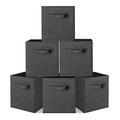 6Pcs Black Unit Cube Boxes, Foldable Cube Storage Box Storage Bin Basics Collapsible Storage Cubes Organizer Cationic Fabric Storage Basket with Handles for Comforters Blankets Bedding (Dark Grey)