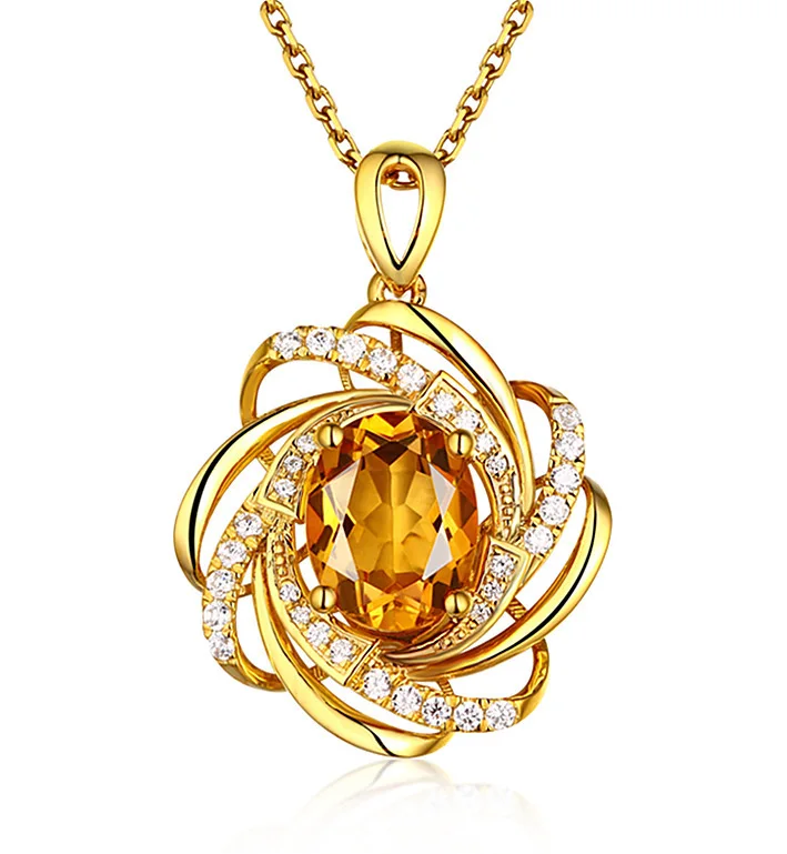 Pendentif topaze en or véritable 18 carats pour femmes, 2 Carats, pierre précieuse jaune de luxe, collier en or 18 carats, bijoux en cristal, Accessoires pour femmes