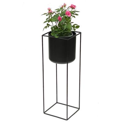 DanDiBo Blumenhocker mit Topf Metall Schwarz Eckig 60 cm Blumenständer 96023 Blumensäule Modern