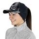 TrailHeads Women's Winter Ponytail Hat | Trucker Hat with Drop Down Ear Warmers - Grey Plaid w/Logo