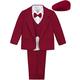 mintgreen Baby Boys' Suits & Blazers, 5Pcs Wedding Outfits Formal Wear Tuxedo Suit Set with Hat, Burgundy Red, 12-18 Months