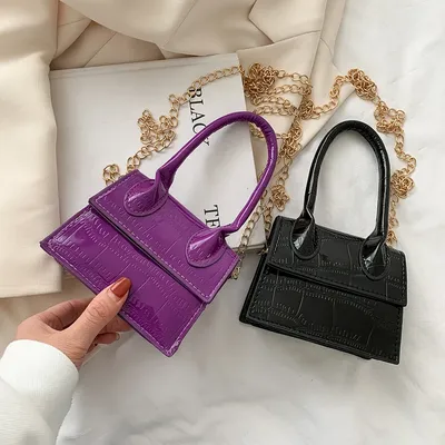 Sac à main rétro en PU pour femmes motif d'alligator couleur Pure chaîne à bandoulière sacoches
