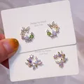 ChimCharm-Boucles d'oreilles fleur et papillon plaquées or véritable 14 carats pour femme bijoux