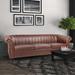 84'' Modern Chairone House Brown PU Rolled Arm Chesterfield 3-Seater Sofa with Comfort Loose Back & Seat Cushion