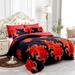 3-Piece Floral Printed Sherpa-Backing Reversible Comforter Set