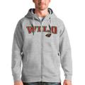 Men's Antigua Heathered Gray Minnesota Wild Wordmark Victory Full-Zip Hoodie