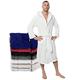 Bathrobe Men 100% Cotton OEKO-TEX® Certified - L White - Premium Dressing Gown Mens Absorbent Towelling with Hood, 2 Pockets, Belt