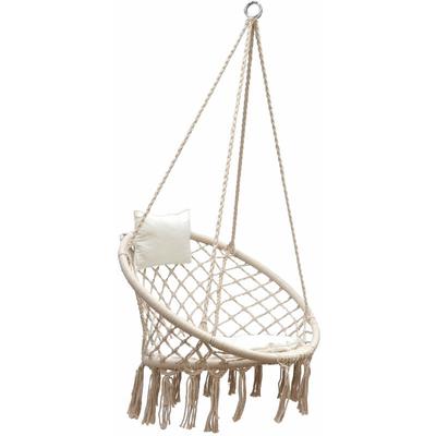 Hngesessel mit Kissen bis 120 kg - 80 cm Korbschaukel Rund Indoor Outdoor Beige