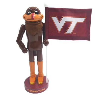 12 inch Virginia Tech Mascot with Flag Nutcracker - marron