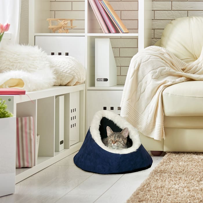 Pet Adobe Blue Feline Comfort Cavern Cat Bed, 18" L X 18" W X 12" H