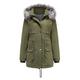 Autumn and winter women's large fur collar cotton-padded jacket with detachable cap, warm jacket, mid-length cotton-padded jacket,ArmyGreen,M