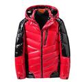 Men Winter Streetwear Jacket Casual Parka Bright Leather Outwear Waterproof Thicken Warm Stand Collar Outwear Coat 5XL 7XL 9XL (Color : Red Black, Size : 5XL)