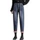 Vagbalena Womens Fleece Lined Jeans Elastic Waist Thick Warm Loose Fit Denim Pants (Navy Blue,M)